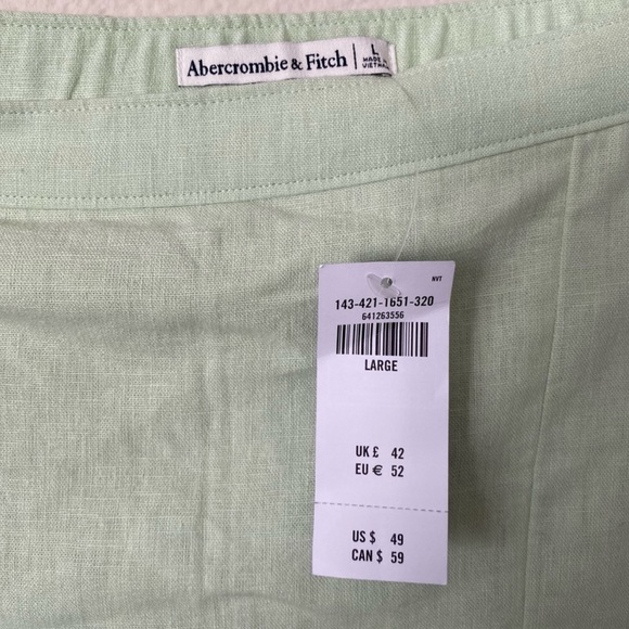 NWT Abercrombie & Fitch Linen Blend High Waist Slit Green A Line Mini Skirt - Picture 4 of 6